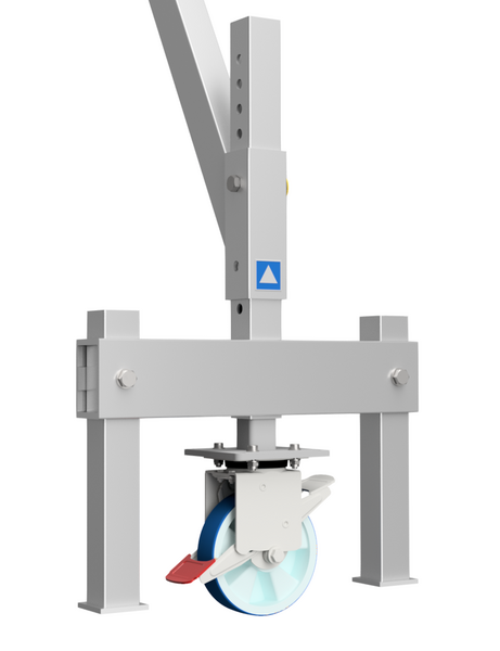 SCHILLING Fahrgestellt für stationäre Portalkrane aus Aluminium: Alu-Konstruktion mit Trägern und großer Rolle.