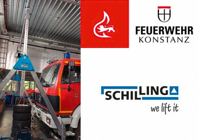 Ein SCHILLING-Alu-Portalkran wird von der Feuerwehr Konstanz für Wartungsarbeiten an einem Feuerwehrfahrzeug verwendet.