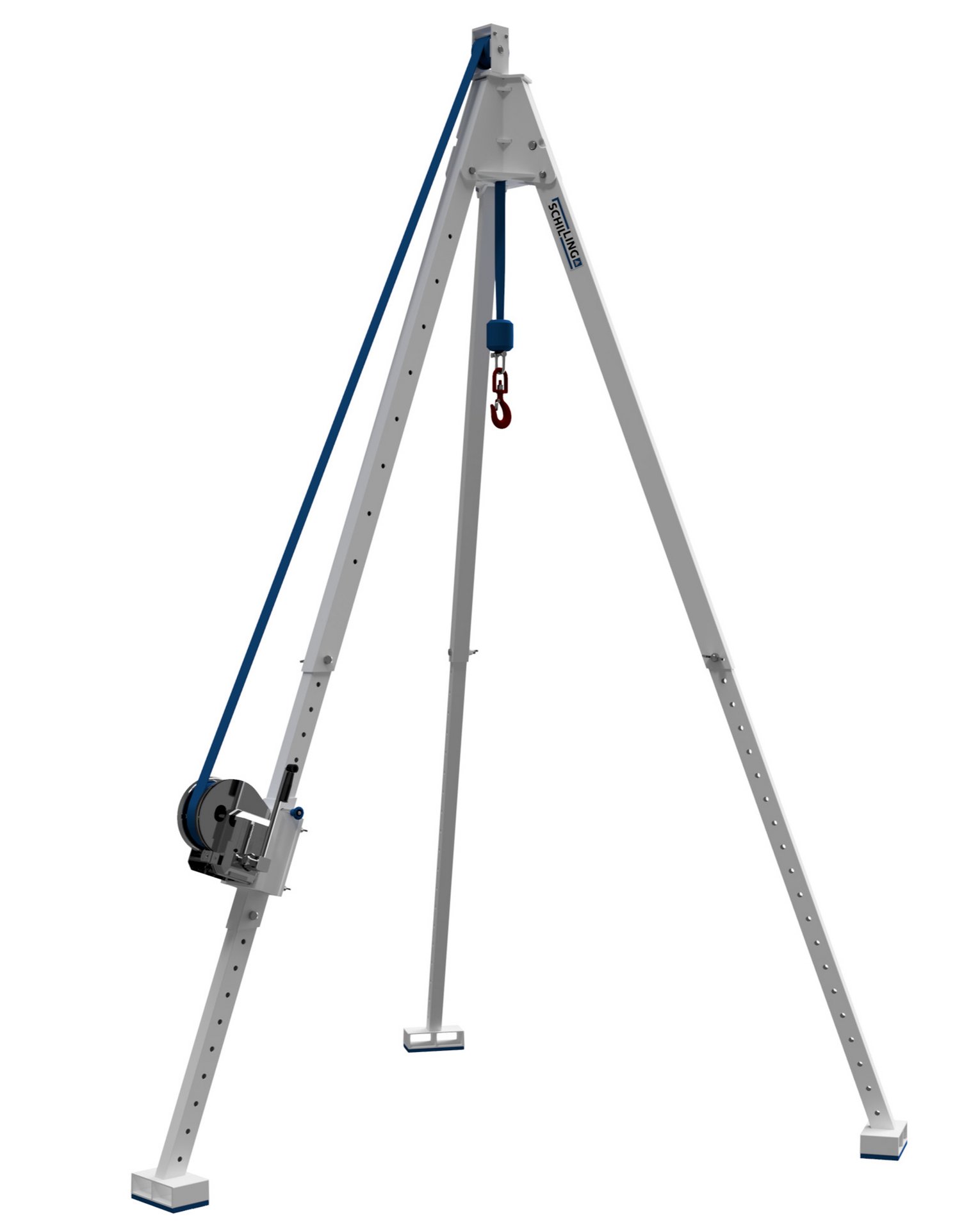 Ausgefahrener SCHILLING Alu- Dreibock mit Handwinde.