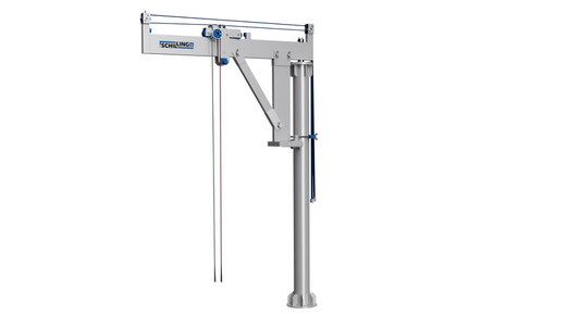 Alu-Schwenkkran von SCHILLING Kran- und Hebetechnik mit Aufnahme zur Bodenmontage.