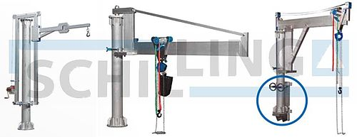 Verschiedene Detailaufnahme des SCHILLING Alu-Schwenkkrans aus verschiedenen Perspektiven.