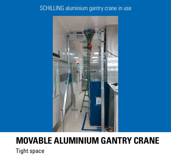 Movable aluminium gantry crane – tight space