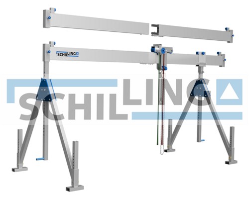 Aluminium gantry crane with pulley block