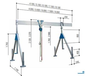 Grúa de pórtico de aluminio versión fija con torno