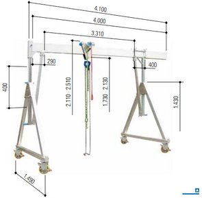 Portalkran i aluminium, flyttbar med last - Lyftkapacitet 1.000 kg och 1.500 kg