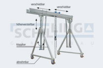 Aluminium-Portalkran AKS mit Laufkatze, klappbar, fix aufgebaut