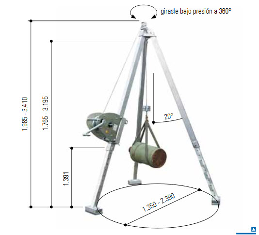 Trípode de aluminio con torno de cable manual