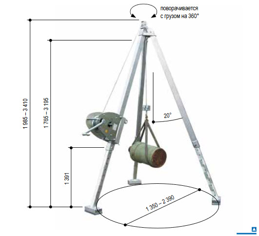 Треножник алюминиевый с ручной лебедкой