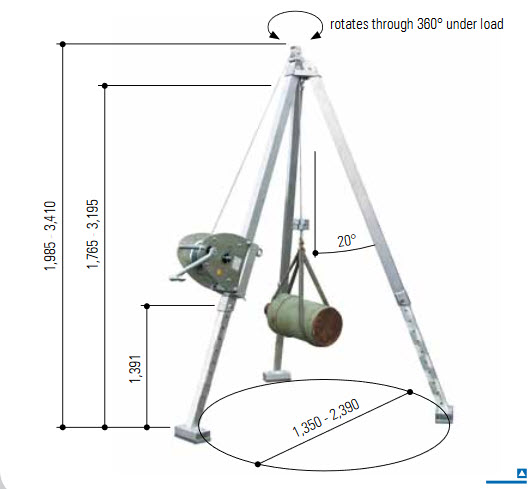 Aluminium Tripod Crane with hand winch