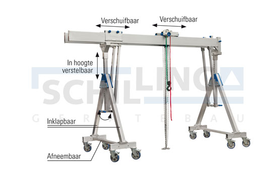 Aluminium portaalkraan verrijdbaar onder belasting met dubbelligger - draaglast 2000 kg en 3000 kg