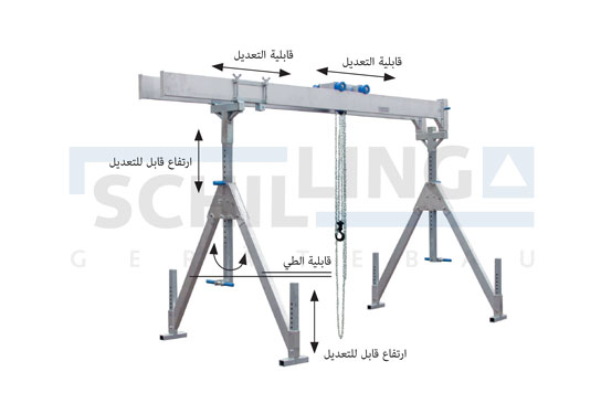 رافعات قنطرية متحركة من الألومنيوم، نموذج ثابت، مزودة بعارضة مزدوجة، سعة التحميل 2000 و3000 كلغ